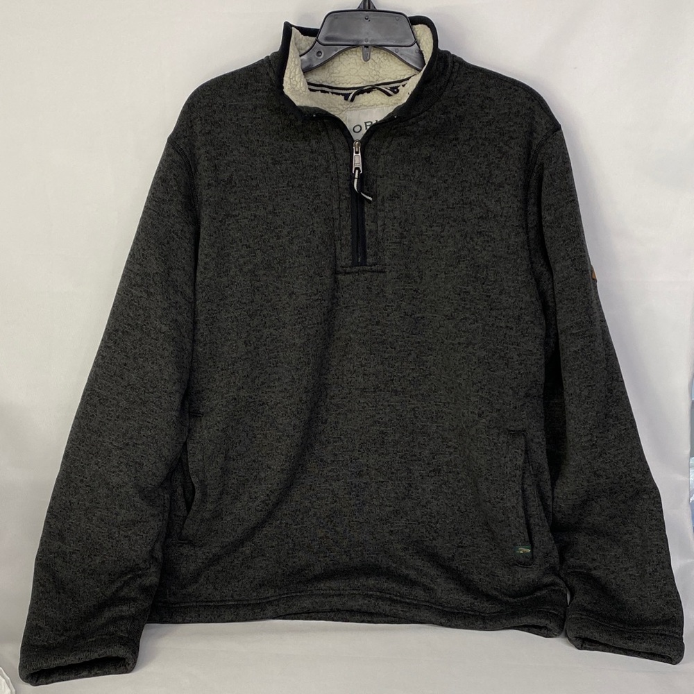 Orvis Men's Brighton Quarter-Zip Sherpa Lined Dark Gray Pullover Sweater Size L